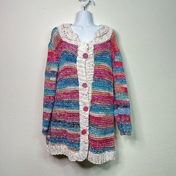 Rainbow Multicolor Crochet Handmade Thick Knit Cardigan One Size - Picture 1 of 10